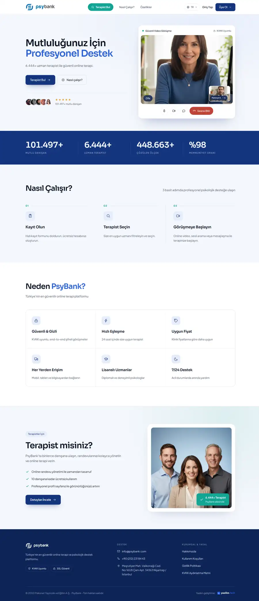 PsyBank online psikoterapi platformunun ana ekranı